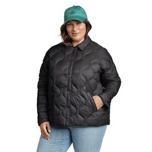Eddie Bauer Women Black Cirruslite Quilted Snap Front Puffer Shirt Jacket Med 2X
